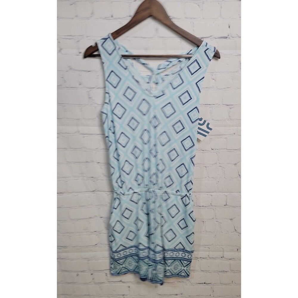 Market & Spruce Ashlynn Knit Romper Sleeveless sz S blue white cinched waist